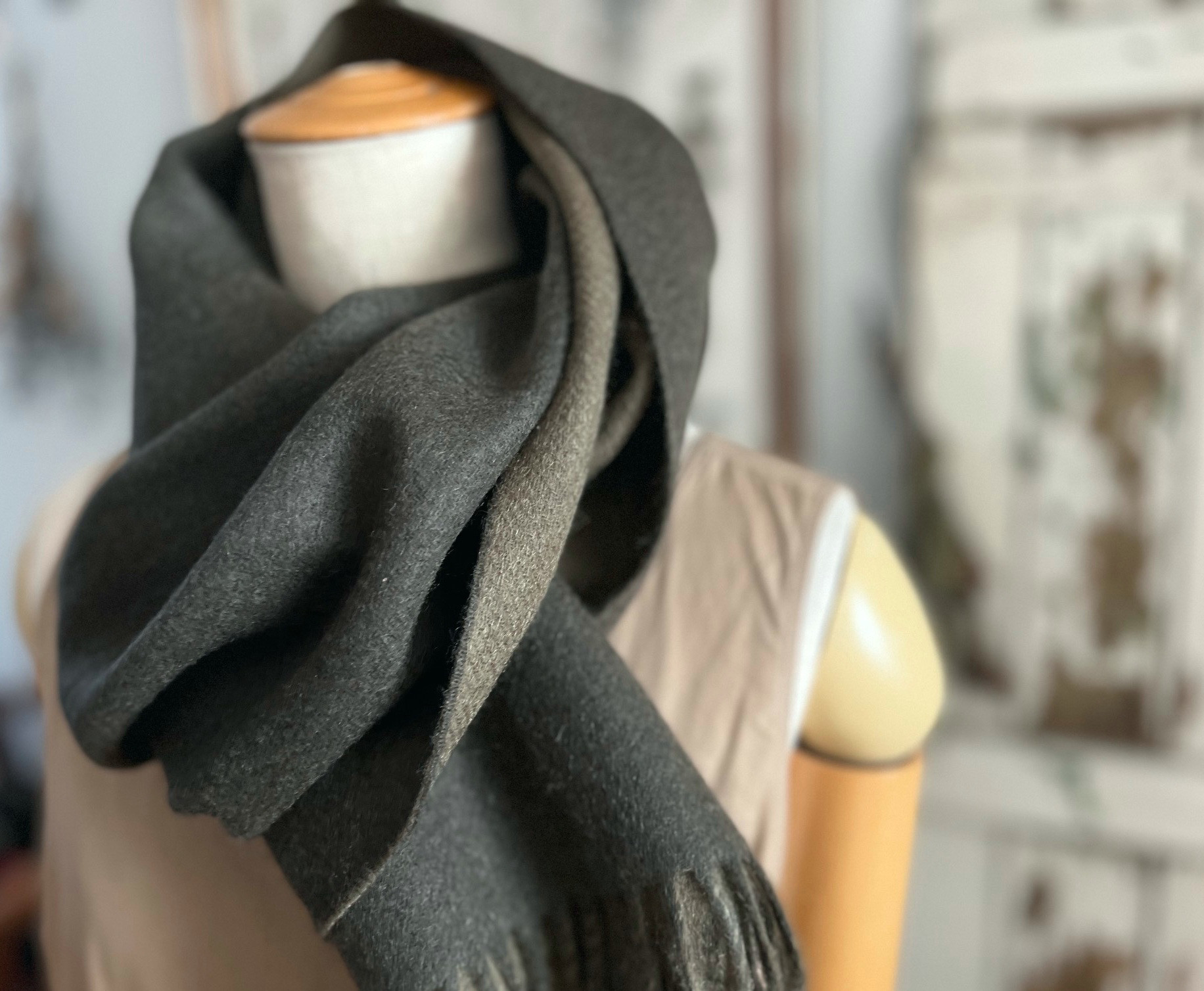 ●新色ディープグリーン● フリンジマフラー リバーシブル ギフト 〇ウォッシャブル