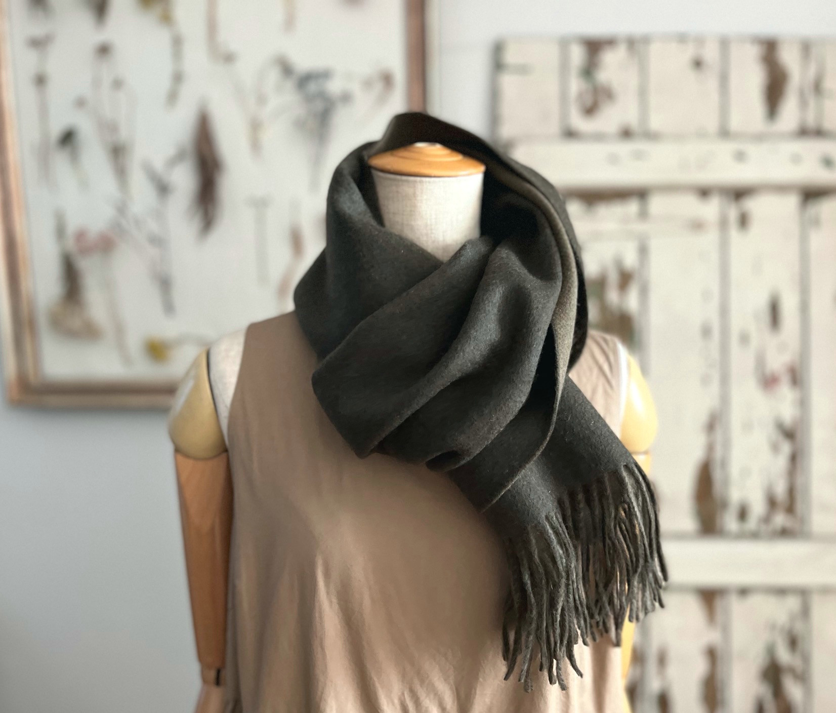 ●新色ディープグリーン● フリンジマフラー リバーシブル ギフト 〇ウォッシャブル