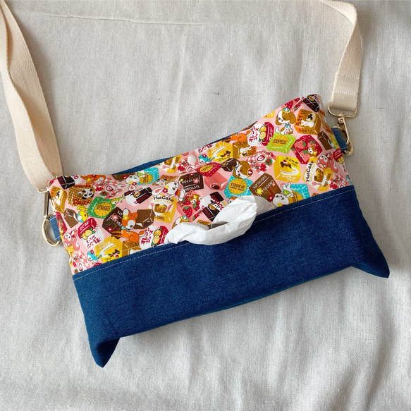 在庫限り　ショルダーティッシュケース　サコッシュ　保育士　お散歩　調節できるストラップ付き　ハイカラ横丁 3枚目の画像