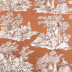 『トワルドジュイ　Toile de Jouy　ランドスケープ②　ブラウン地』～巾110cm×50㎝単位でカット～ 1枚目の画像