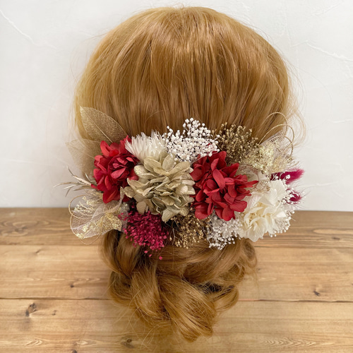 ドライフラワー ヘッドドレス 髪飾り❁wine red 卒業式 結婚式 成人式