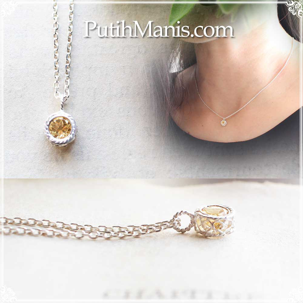 天然シトリン　１１月誕生石の一粒石を銀線細工で包んだネックレス【 silver925】 [fil32-11si-n] 4,752円
