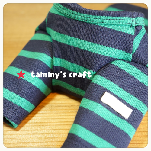 犬服 グリーン×ネイビー☆ボーダー ロングTシャツ☆ ドッグウェア