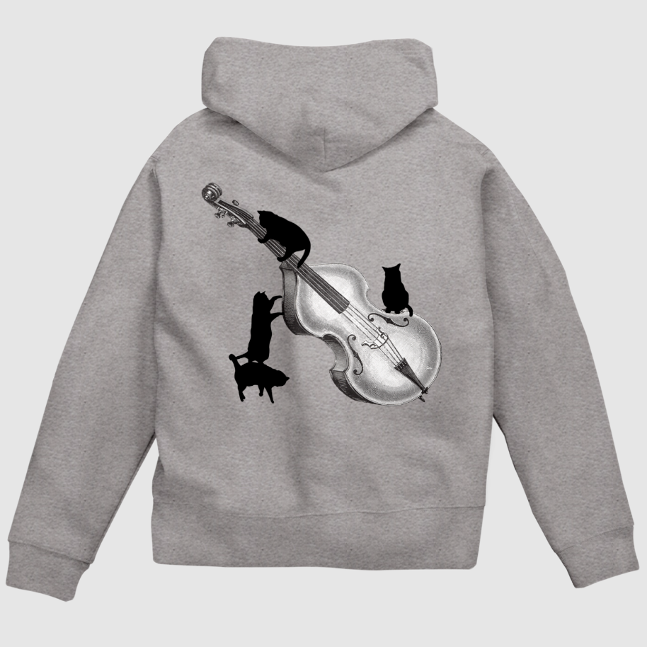 コントラバスと黒猫のジップパーカー