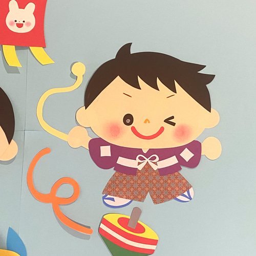 むかしのあそび】壁面飾り 羽子板 独楽 凧揚げ 一月 お正月 壁面
