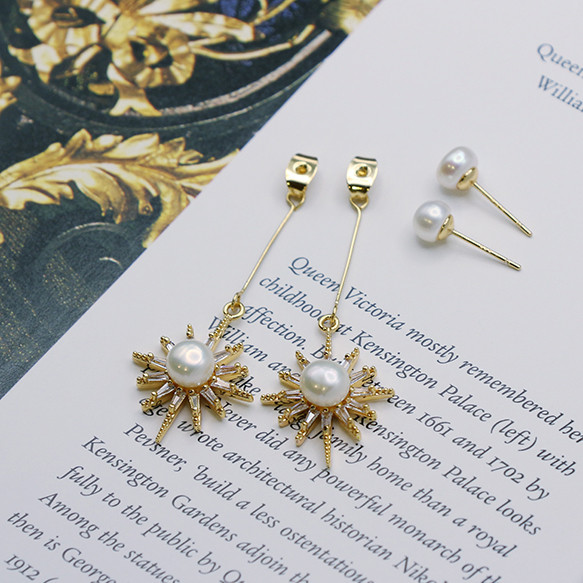 『太陽神』2WAY・淡水パールピアス・K14GF♪送料無料♪