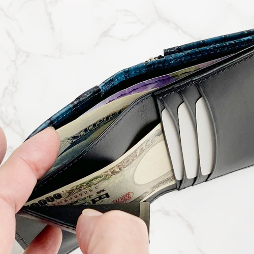 日本製 クロコダイル マット仕上げ 札入れ コンパクトウォレット