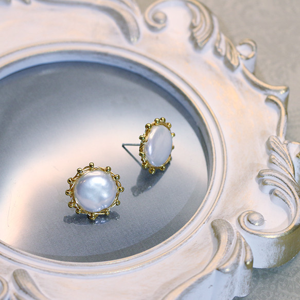 『向日葵』淡水バロックパールピアス・K14GF ♪送料無料♪