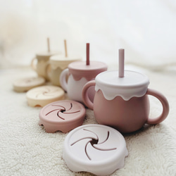 ✳︎3way cup✳︎  シリコン　くすみカラー　バイカラー　コップ　スナックカップ　ストローマグ　出産祝い 6枚目の画像