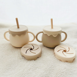 ✳︎3way cup✳︎  シリコン　くすみカラー　バイカラー　コップ　スナックカップ　ストローマグ　出産祝い 7枚目の画像