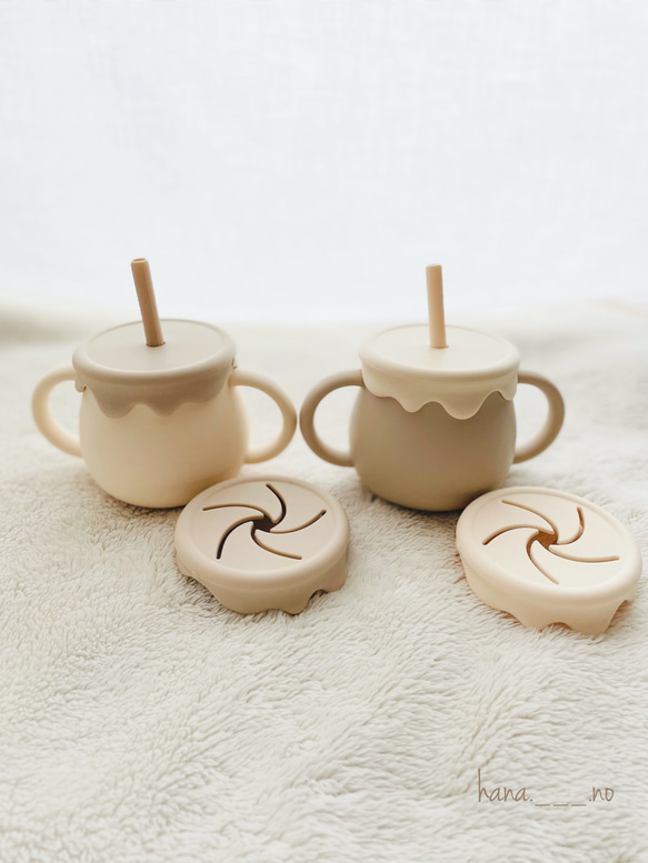 ✳︎3way cup✳︎  シリコン　くすみカラー　バイカラー　コップ　スナックカップ　ストローマグ　出産祝い 7枚目の画像