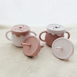 ✳︎3way cup✳︎  シリコン　くすみカラー　バイカラー　コップ　スナックカップ　ストローマグ　出産祝い 10枚目の画像