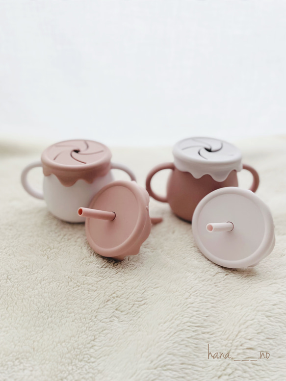 ✳︎3way cup✳︎  シリコン　くすみカラー　バイカラー　コップ　スナックカップ　ストローマグ　出産祝い 10枚目の画像