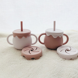 ✳︎3way cup✳︎  シリコン　くすみカラー　バイカラー　コップ　スナックカップ　ストローマグ　出産祝い 8枚目の画像