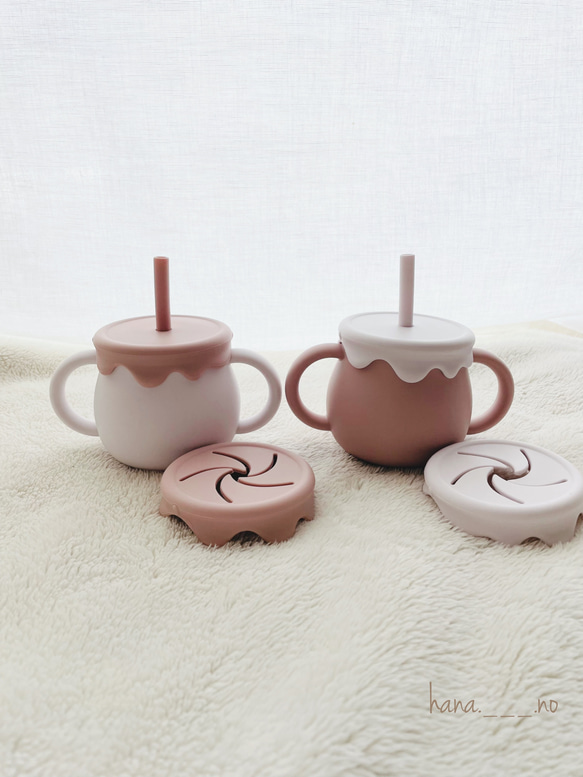 ✳︎3way cup✳︎  シリコン　くすみカラー　バイカラー　コップ　スナックカップ　ストローマグ　出産祝い 8枚目の画像