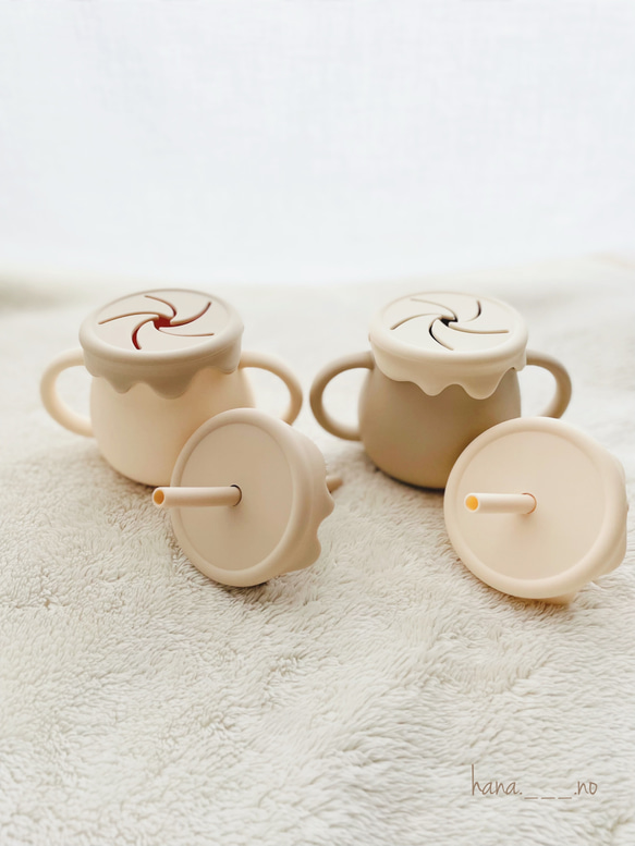 ✳︎3way cup✳︎  シリコン　くすみカラー　バイカラー　コップ　スナックカップ　ストローマグ　出産祝い 9枚目の画像