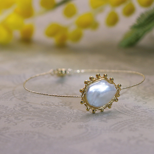 『向日葵』淡水バロックパールバングル・K14GF ♪送料無料♪