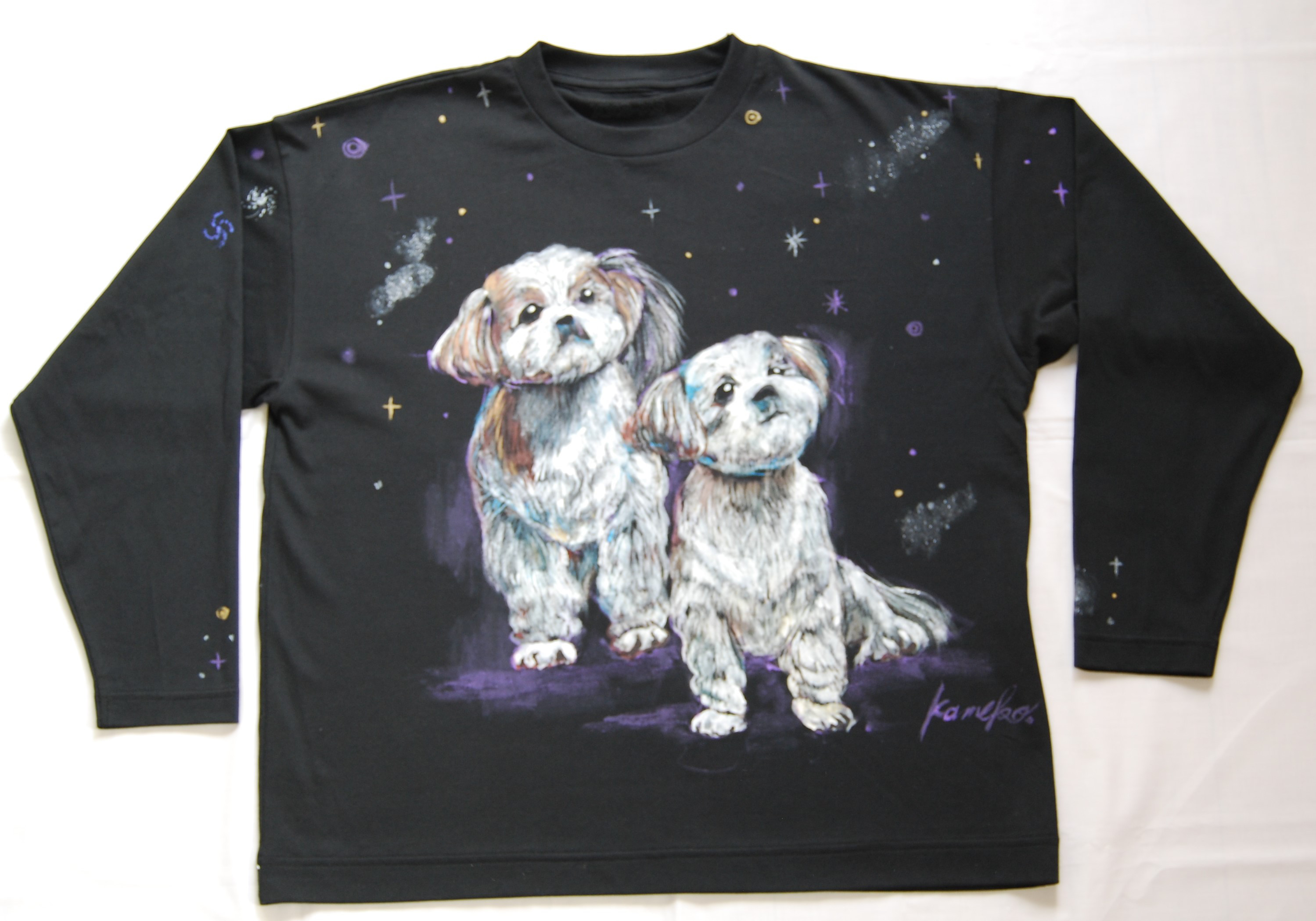 「我が家のわんちゃんたち」　ペット　似顔絵 猫 Tシャツ　お好きなポーズ・写真で♪　リアル描写　綿　名入れ　プレゼント