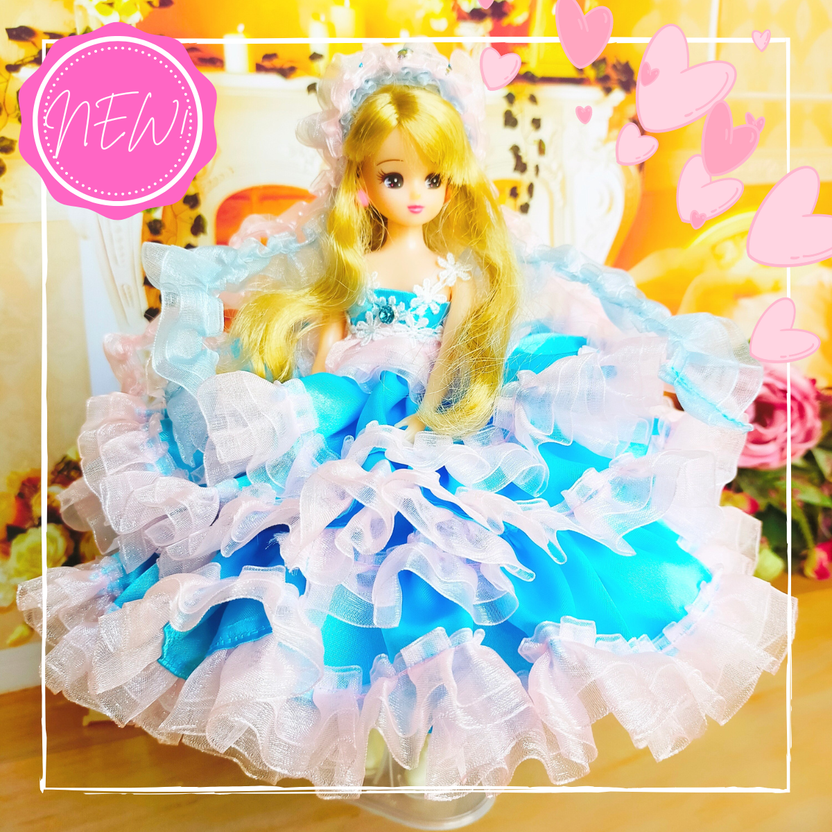 ★トールサイズ★un deuxブランド浴衣★フリル花格子ピンク系★ふりふセレクト 冬のスペシャル4点セット リカちゃん ドール服 人形服 ドール