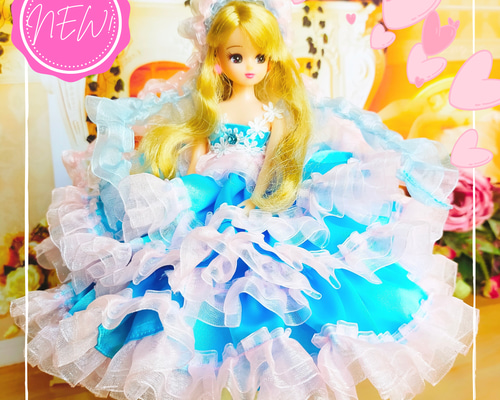 リカちゃん 着せ替え ドール服 人形服 水色のフリルドレス