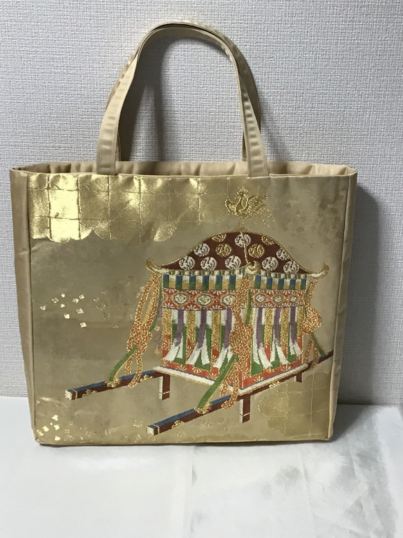 正絹　袋帯リメイク　刺繍　鳳凰　A4サイズが入ります 1枚目の画像