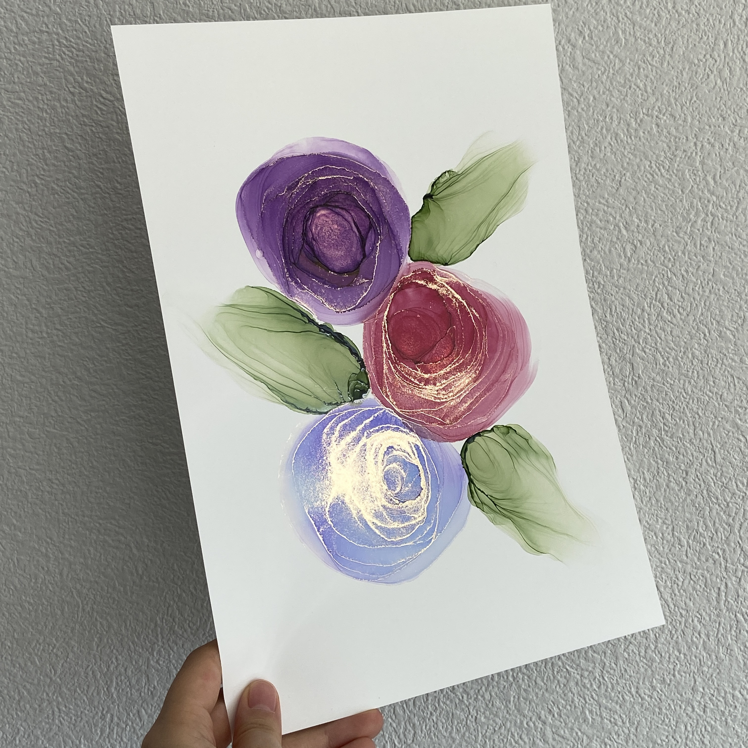 アルコールインクアート No.A-105 パープル レッド ブルー グリーン ゴールド