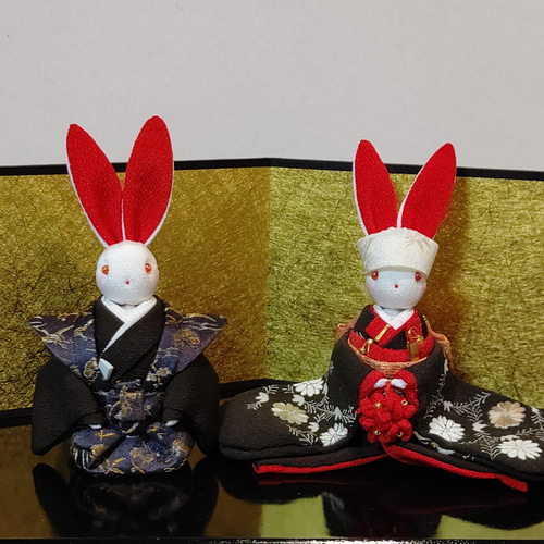 座り着物うさぎ 新郎新婦 ちりめん細工 その他人形 和布細工工房
