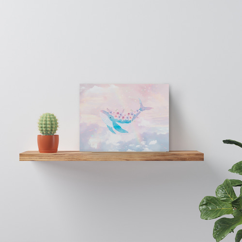 花とクジラのアートキャンバスボード（長方形・正方形） イラスト