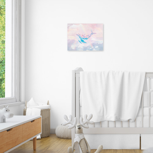 花とクジラのアートキャンバスボード（長方形・正方形） イラスト