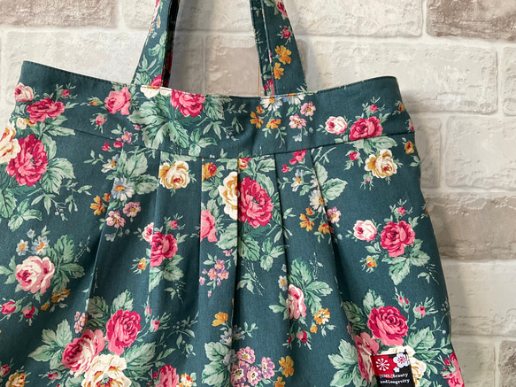 &lt;僅限1件&gt; [L size] Antique Rose Cotton Linen Granny Bag 綠色 &l 第2張的照片