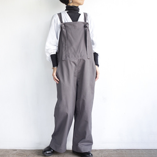 秋冬サロペット 厚手コットン（グレー） ロングパンツ ngaco