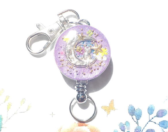 再販】レジンアクセサリー レジンキーホルダー お月見猫 リール