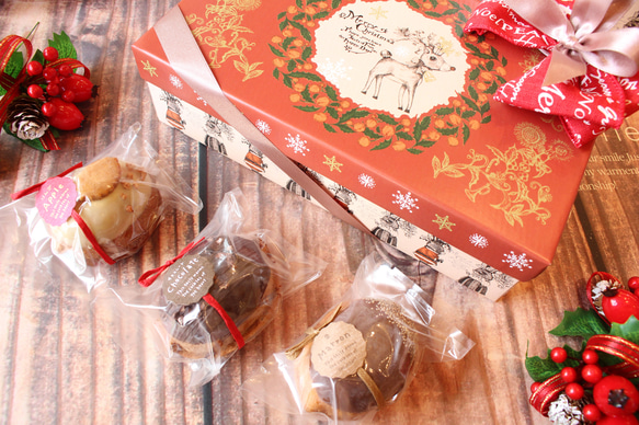 クリスマスプレゼントに☆ノエルアニマルBOX☆季節のケーキ3種類アソートギフト9点入り☆マロン・りんご・カカオ 3枚目の画像