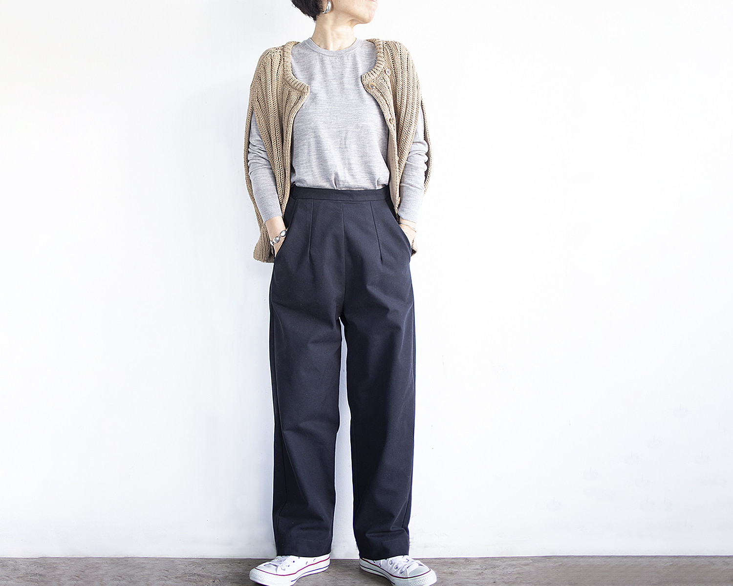 値下げ♪　コットンセミワイドパンツ（ブラック）