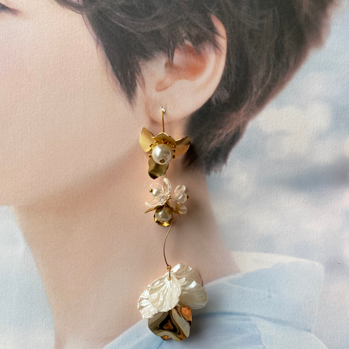 ゴールド フラワーピアス ウエディングヘアアクセサリー ヘッドドレス】透かし ゴールド フラワー ブライダル