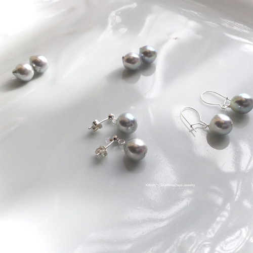 #B301約9.5mm海水あこや本真珠ピアス　シルバー925金具 あこや真珠 ピアス K10 レディース メンズ イエローゴールド 3mm