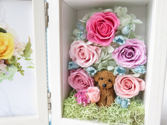 ペットが選べるフォトフレーム　ピンクのバラのアーチ　結婚祝い　プリザーブドフラワー 1枚目の画像