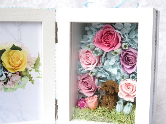 ペットが選べるフォトフレーム　ピンクのバラのアーチ　結婚祝い　プリザーブドフラワー