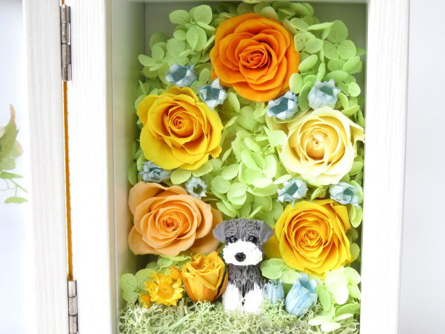 ペットが選べるフォトフレーム　オレンジイエロー　バラのアーチ 結婚祝い　プリザーブドフラワー