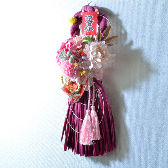 「幸せを呼ぶ」 お正月 しめ縄飾り おしゃれ 手作り ハンドメイド |タッセル ワイン01 5枚目の画像