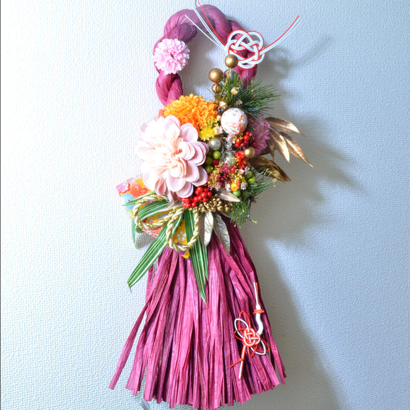 「幸せを呼ぶ」 お正月 しめ縄飾り おしゃれ 手作り ハンドメイド |タッセル ワイン04 6枚目の画像