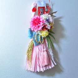 「幸せを呼ぶ」 お正月 しめ縄飾り おしゃれ 手作り ハンドメイド |タッセル ピンク01 2枚目の画像