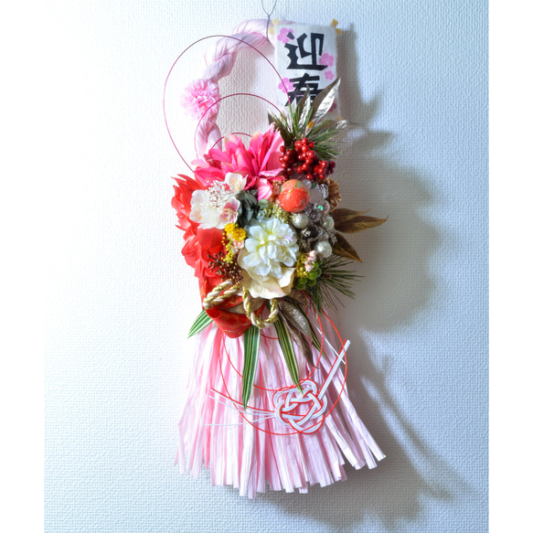「幸せを呼ぶ」 お正月 しめ縄飾り おしゃれ 手作り ハンドメイド |タッセル ピンク02 2枚目の画像
