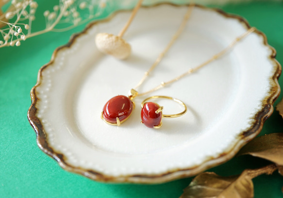 九谷焼》オーバルネックレス・リングセット [ color 灯火 ] 【送料無料