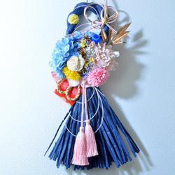 「幸せを呼ぶ」 お正月 しめ縄飾り おしゃれ 手作り ハンドメイド |タッセル ブルー０3 4枚目の画像