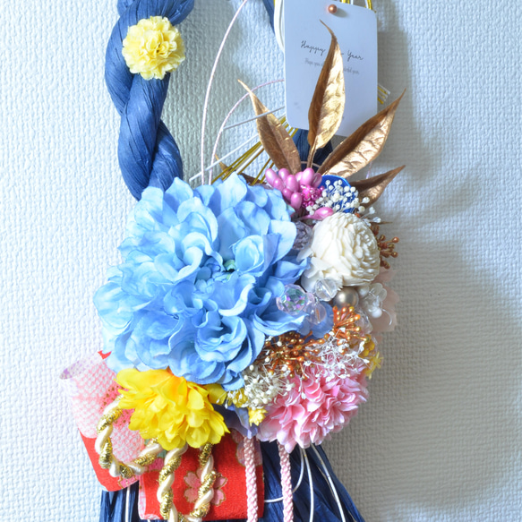「幸せを呼ぶ」 お正月 しめ縄飾り おしゃれ 手作り ハンドメイド |タッセル ブルー０3 5枚目の画像