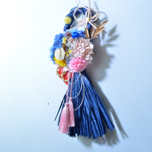 「幸せを呼ぶ」 お正月 しめ縄飾り おしゃれ 手作り ハンドメイド |タッセル ブルー０5 4枚目の画像