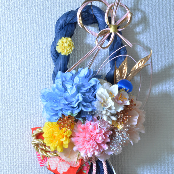 「幸せを呼ぶ」 お正月 しめ縄飾り おしゃれ 手作り ハンドメイド |タッセル ブルー０6 3枚目の画像