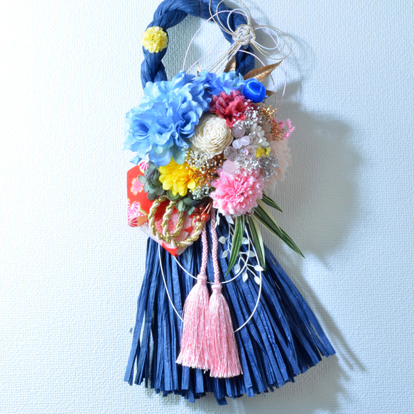「幸せを呼ぶ」 お正月 しめ縄飾り おしゃれ 手作り ハンドメイド |タッセル ブルー０6 5枚目の画像