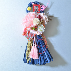 「幸せを呼ぶ」 お正月 しめ縄飾り おしゃれ 手作り ハンドメイド |タッセル ブルー０1 4枚目の画像